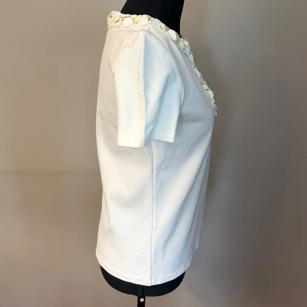 Tory Burch Ivory Embellished Floral Neckline Top XS